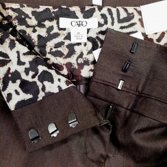 Cato Brown Stretch Mid Rise Wide Leg Classic Career Pants Womens 8P Petite - Picture 9 of 11